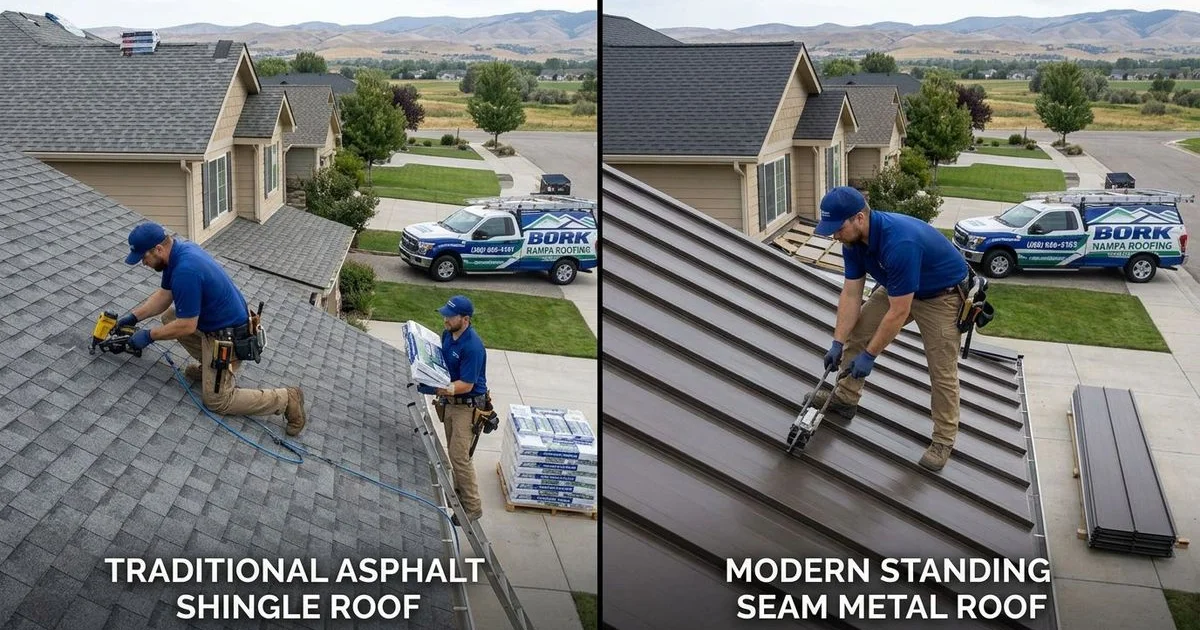 Asphalt shingles versus metal roofing comparison for Idaho homes