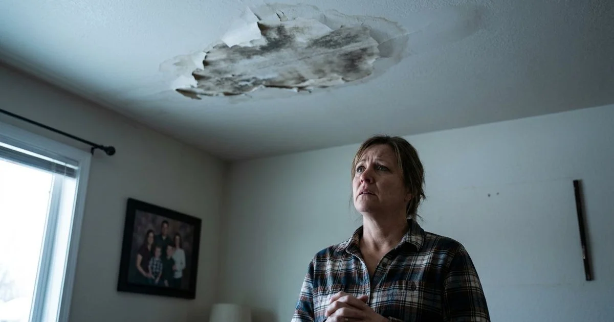 Water damage on ceiling caused by a roof leak